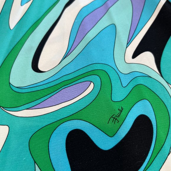 EMILIO PUCCI BLUE MULTI SILK FAUX WRAP ENAMEL BUCKLE DRESS MODEL 72RH25 SIZE IT - Picture 12 of 17